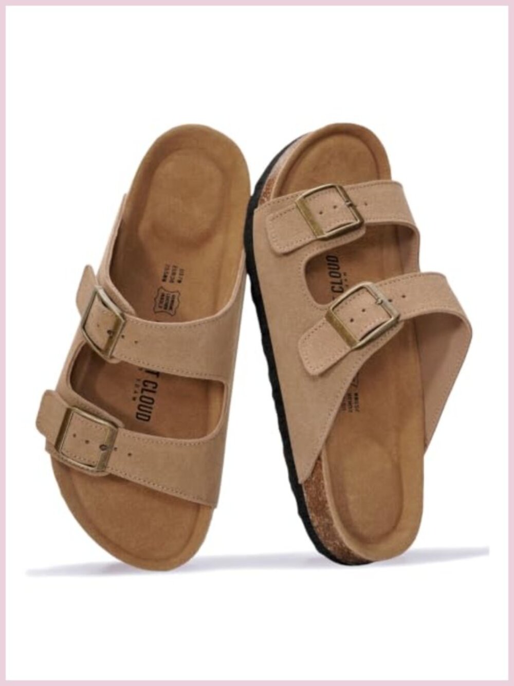 Genuine Leather Slide Sandals Women Memory Foam Cork Footbed Adjustable